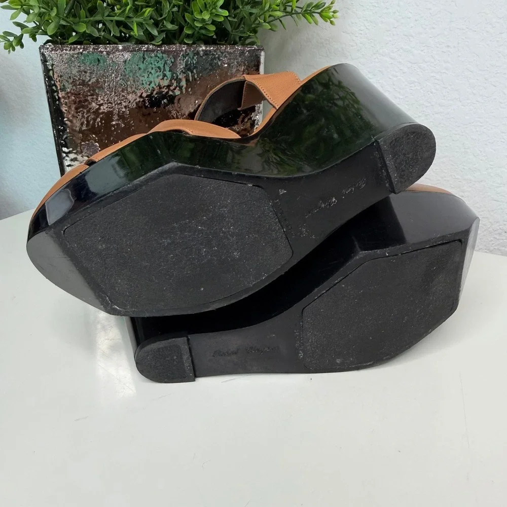 Robert Clergerie Wedge Sandals‎ Tan Leather Platform Architectural 39.5 FR/9US